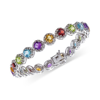 Rhodolite Garnet (11 ct. t.w.) & Diamond (1/10 ct. t.w.) Link Bracelet in Sterling Silver (Also in Blue Topaz, Amethyst, & Multi-Gemstone)