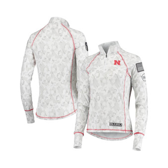 Women's White Nebraska Huskers OHT Military-Inspired Appreciation Officer Arctic Camo 1/4-Zip Jacket
