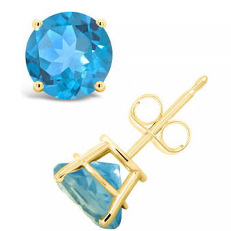 Round-Cut Gemstone Stud Earrings in 14K Yellow Gold