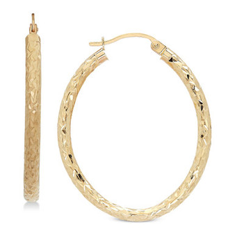Textured Oval Hoop Earrings in 14k Gold, 1-3/8 inch