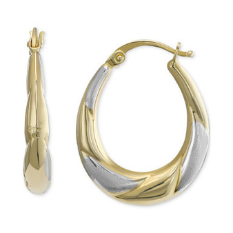 Tapered Oval Small Hoop Earrings in 10k Two-Tone Gold