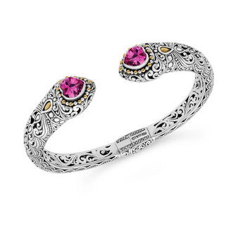 Pink Topaz (3-1/4 ct. t.w.)  Bali Heritage Classic Cuff Bracelet in Sterling Silver and 18k Yellow Gold Accents