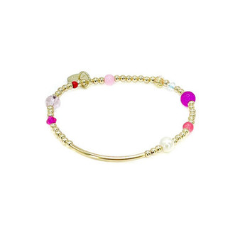 Non-Tarnishing Gold filled, 3mm Ball, Gold Tube and Glass Bead Stretch Bracelet