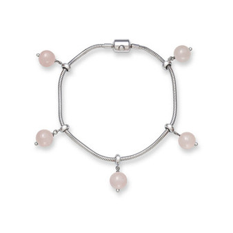 Adjustable Rose Quartz 8mm Charm 7.5" Bracelet in Sterling Silver