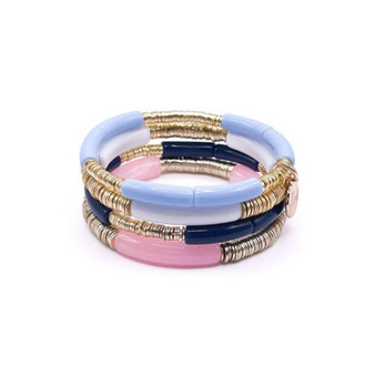 Brushed Gold Disc and Acrylic Stretch Bracelet Stack, 4 Bracelets