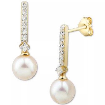 Cultured Freshwater Pearl (6mm) & Diamond (1/5 ct. t.w.) Drop Earrings in 14k Yellow Gold (Also in White Gold)