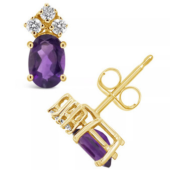 Amethyst (7/8 ct. t.w.) and Diamond (1/8 ct. t.w.) Stud Earrings in 14K Yellow Gold