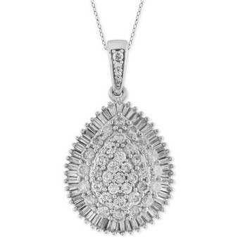 Diamond Cluster Teardrop Pendant Necklace (2 ct. t.w.) in 14k White Gold