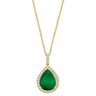 EFFY® Limited Edition Emerald (4-1/4 ct. t.w.) & Diamond (1/3 ct. t.w.) Pear Halo 18" Pendant in 14k Gold