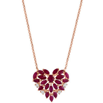 EFFY® Ruby (2-1/3 ct. t.w.) & Diamond (1/8 ct. t.w.) Heart Cluster 18" Pendant Necklace in 14k Rose Gold