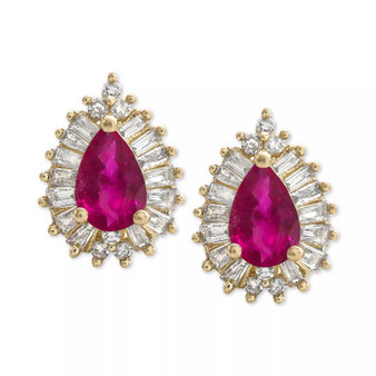 Sapphire (1 ct. t.w.) & Diamond (1/3 ct. t.w.) Stud Earrings in 14k Gold (Also Available in Ruby & Emerald)