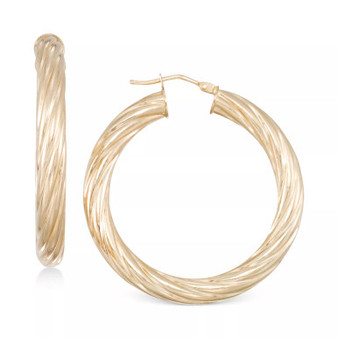 Textured Twist Hoop Earrings in 14k Gold