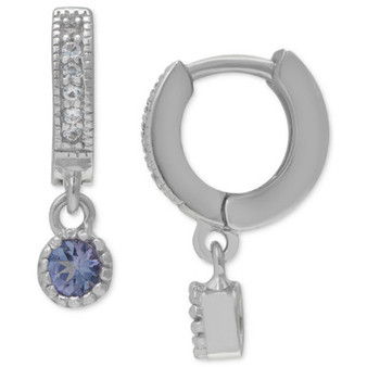 Tanzanite (1/4 ct. t.w.) Charm Lab Created White Sapphire (1/10 ct. t.w.) Huggie Hoop Earrings in Sterling Silver