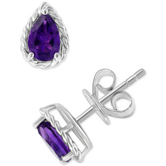EFFY® Amethyst Pear Rope-Framed Stud Earrings (7/8 ct. t.w.) in Sterling Silver