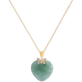 Jade (19mm) & Diamond Accent Heart 18" Pendant Necklace in 10k Gold