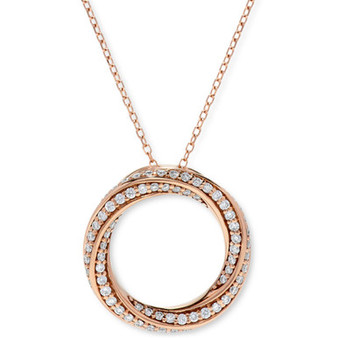 Diamond Circle Pendant Necklace (3/8 ct. t.w.) in 14k  White, Yellow or Rose Gold, 16" + 2" extender