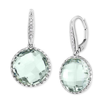 Green Quartz (9 ct. t.w.) & Diamond Accent (1/20 ct. t.w.) Drop Earrings in 14k White Gold