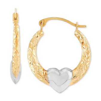 Textured Two-Tone Heart Hoop Earrings in 10k Gold, 7/8"