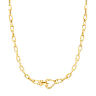 Black Spinel Horseshoe Clasp Paperclip Link 18" Chain Necklace in 14k Gold-Plated Sterling Silver