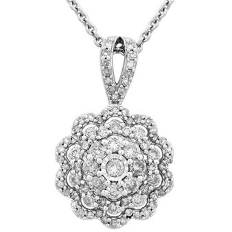 Diamond Flower Cluster Pendant Necklace (1/2 ct. t.w.) in 10k White Gold, 16" + 2" extender