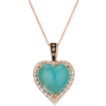 Chocolatier® Aquaprase & Diamond (1/3 ct. t.w.) Heart 18" Pendant Necklace in 14k Rose Gold