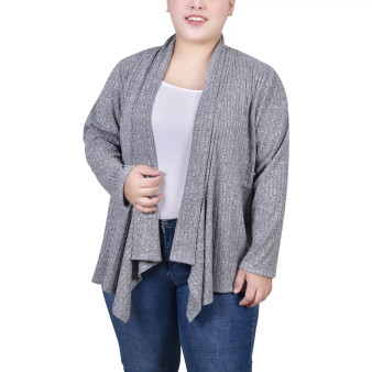 Plus Size Long Sleeve Ribbed Cardigan
