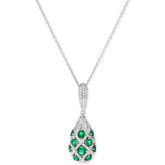 Emerald (7/8 ct. t.w.) & Diamond (1/20 ct. t.w.) 16" Pendant Necklace in 14k White Gold