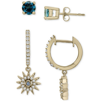 2-Pc. Set London Blue Topaz (1/3 ct. t.w.) & Lab-Created White Sapphire (3/8 ct. t.w.) Stud and Dangle Hoop Earrings in 14k Gold-Plated Sterling Silver