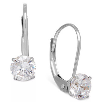 Solitaire Cubic Zirconia Hoop Earrings in 14k Yellow, White, or Rose Gold