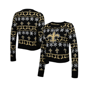 Women's Black New Orleans Saints Ugly Holiday Cropped Sweater