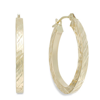 Textured Oval Hoop Earrings in 10k Gold, 16mm