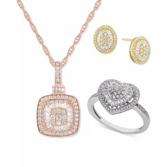 Diamond Baguette Starburst Collection in 14K White, Yellow or Rose gold.