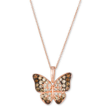 Ombré Diamond (5/8 ct. t.w.) & Vanilla Diamond (1/10 ct. t.w.) Butterfly 18" Pendant Necklace in 14k Rose Gold