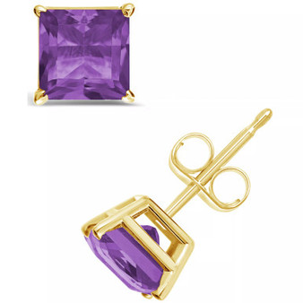 Princess-cut Gemstone Stud Earrings in 14K Yellow Gold