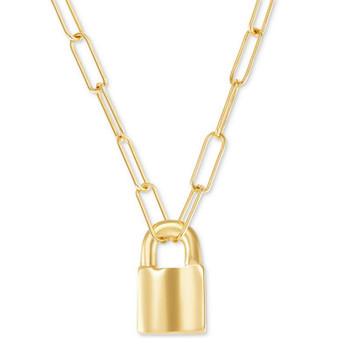 Padlock Paperclip Link Pendant 18" Necklace in 14k Gold-Plated Sterling Silver