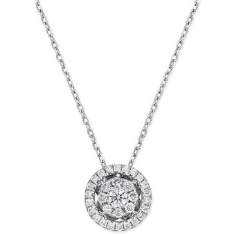 Diamond Cluster Halo Pendant Necklace (1/4 ct. t.w.) in 14k White Gold