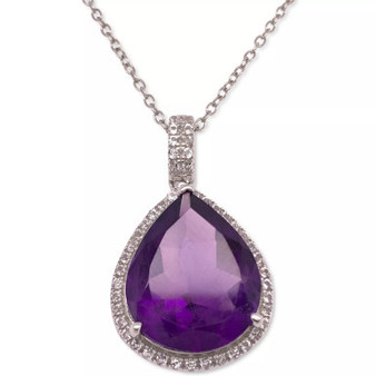 Amethyst (6 ct. t.w.) & White Topaz (1/2 ct. t.w.) Teardrop Halo 18" Pendant Necklace in Sterling Silver (Also in Smoky Quartz & Green Quartz)