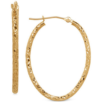 Oval Tube Hoop Earrings in 10k Gold, 1 3/8 inch