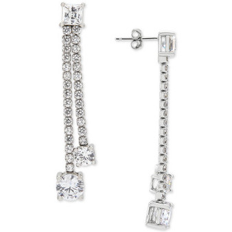 Cubic Zirconia Double Drop Earrings in Sterling Silver