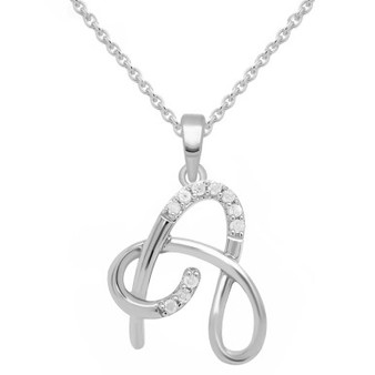 Diamond Fancy Initial 18" Pendant Necklace (1/10 ct. t.w.) in Sterling Silver