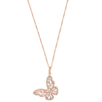 EFFY® Diamond Butterfly Pendant Necklace (3/4 ct. t.w.) in 14k Rose Gold, 16-3/4" + 1-1/4" extender