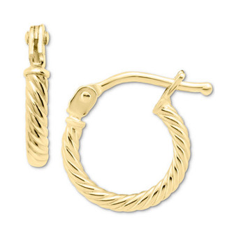 Children's Twist Style Extra Small Hoop Earrings in 14k Gold, 3/8"