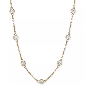 Cubic Zirconia Bezel-Set Necklace in 18k Gold-Plated Sterling Silver & Sterling Silver, 16" + 2" Extender, Created for Macy's
