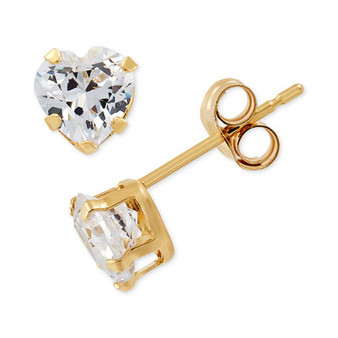 Cubic Zirconia Heart Stud Earrings in 14k Gold