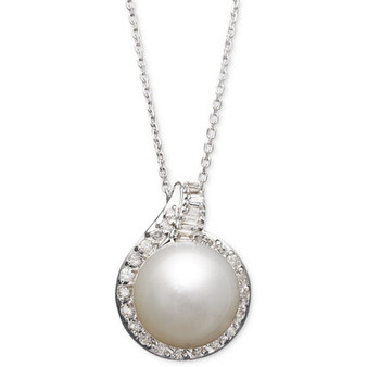 14k White Gold Necklace, Cultured South Sea Pearl (12mm) and Diamond (1/2 ct. t.w.) Pendant