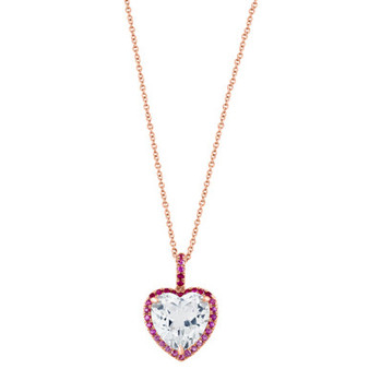 EFFY® White Topaz (7-1/2 ct. t.w.) & Pink Sapphire (3/8 ct. t.w.) Heart 18" Pendant Necklace in 14k Rose Gold