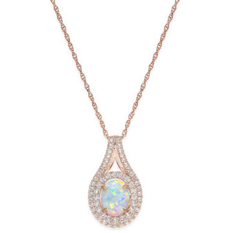 Lab-Created Opal (1 ct. t.w.) and White Sapphire (3/4 ct. t.w.) Pendant Necklace in 14k Rose Gold-Plated Sterling Silver