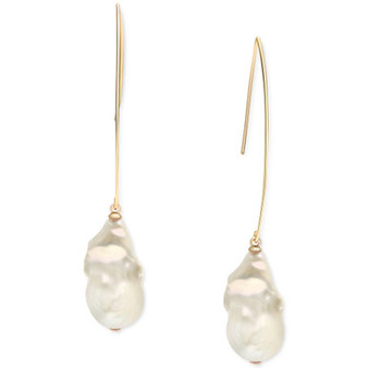 Cultured Freshwater Pearl (13mm) Drop Earrings Set in 14k Gold-Plated Sterling Silver