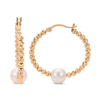 Cultured Freshwater Pearl (8-8-1/2mm) Hoop Earrings in 14k Gold-Plated Sterling Silver