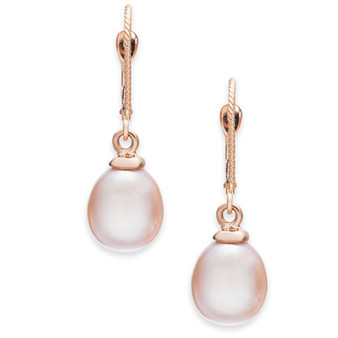 Pink Cultured Freshwater Pearl (8-1/2mm) Drop Earrings in 14k Rose Gold